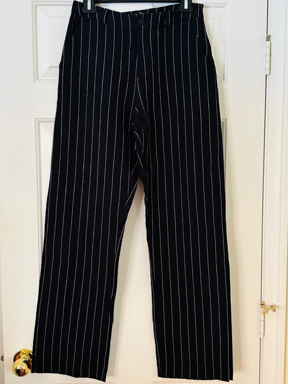Storm Linen Pinstripe Wide Leg High Rise Trousers Black Size 8